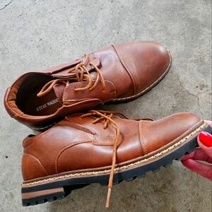Steve Madden Brown Leather Oxfords Cap Toe Lace-Up